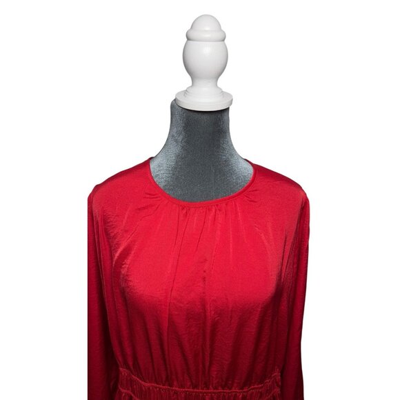 NWT Knox Rose Long Sleeve Satin Dress Large Keyhole-Neck Elastic Waist Red - Picture 8 of 10